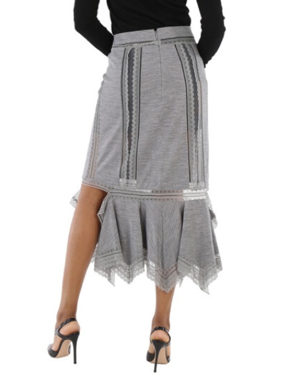 NWT Burberry Lace Trimmed Wool Jersey Midi Skirt Grey - Picture 4 of 16